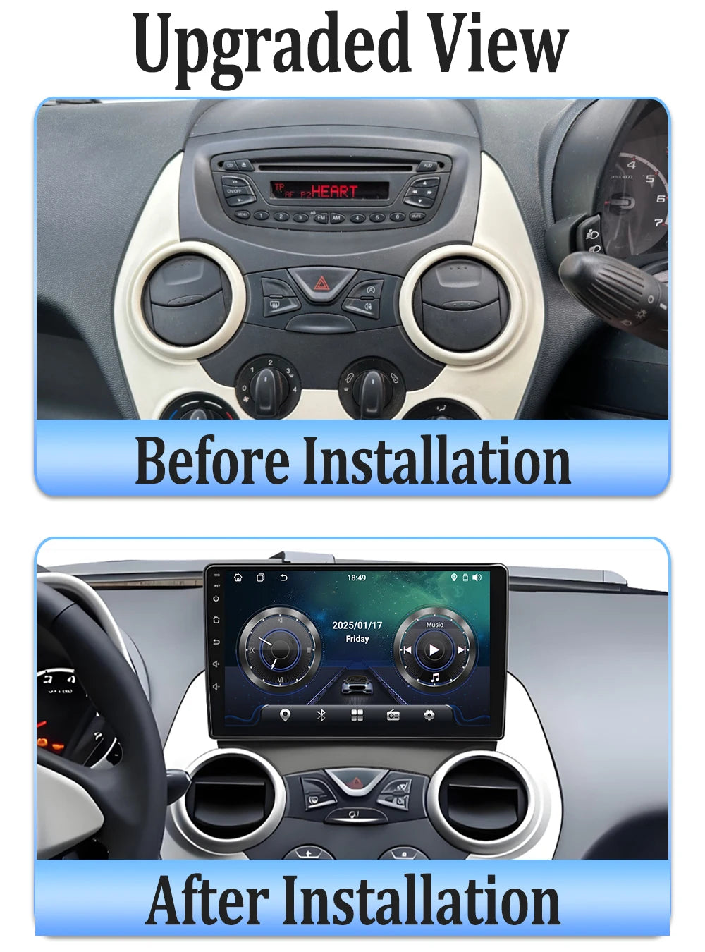 9" Car Stereo with Apple CarPlay & Android Auto, Compatible with Ford Ka (2008-2014)