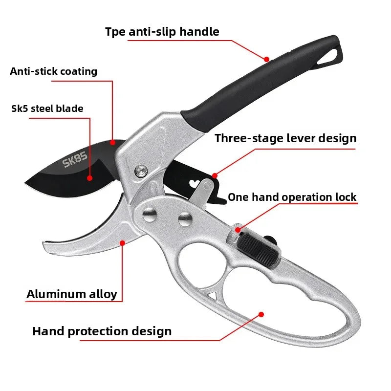 SK5 stainless steel rust resistant coarse pruning shears, pruning shears with pulleys, pruning shears for fruit trees, horticult