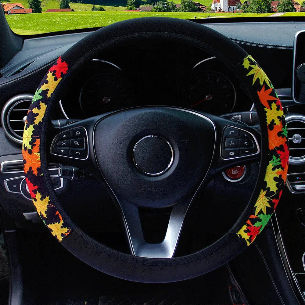 38cm Elastic Car Steering Wheel Cover Ethnic Style Print Anti-slip Car Styling Car Steering-wheel Cover Interior Accessories