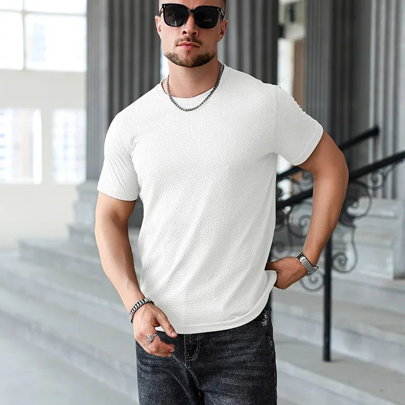 Men's Ice-Silk Tee - Crew Neck, Cool Breathable Business Casual