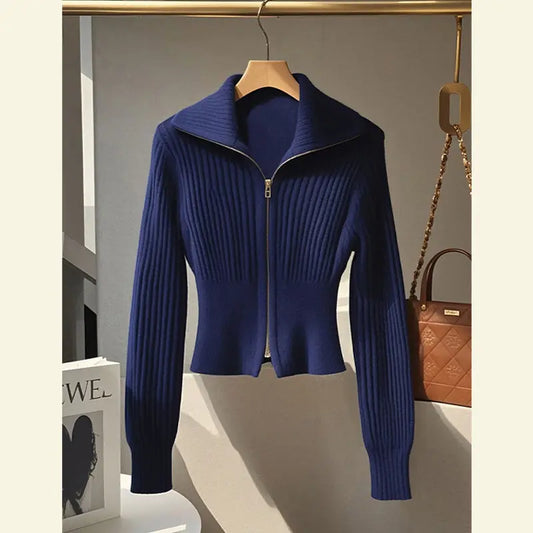Women's Zip-Front Knit Cardigan - Elegant Autumn Top