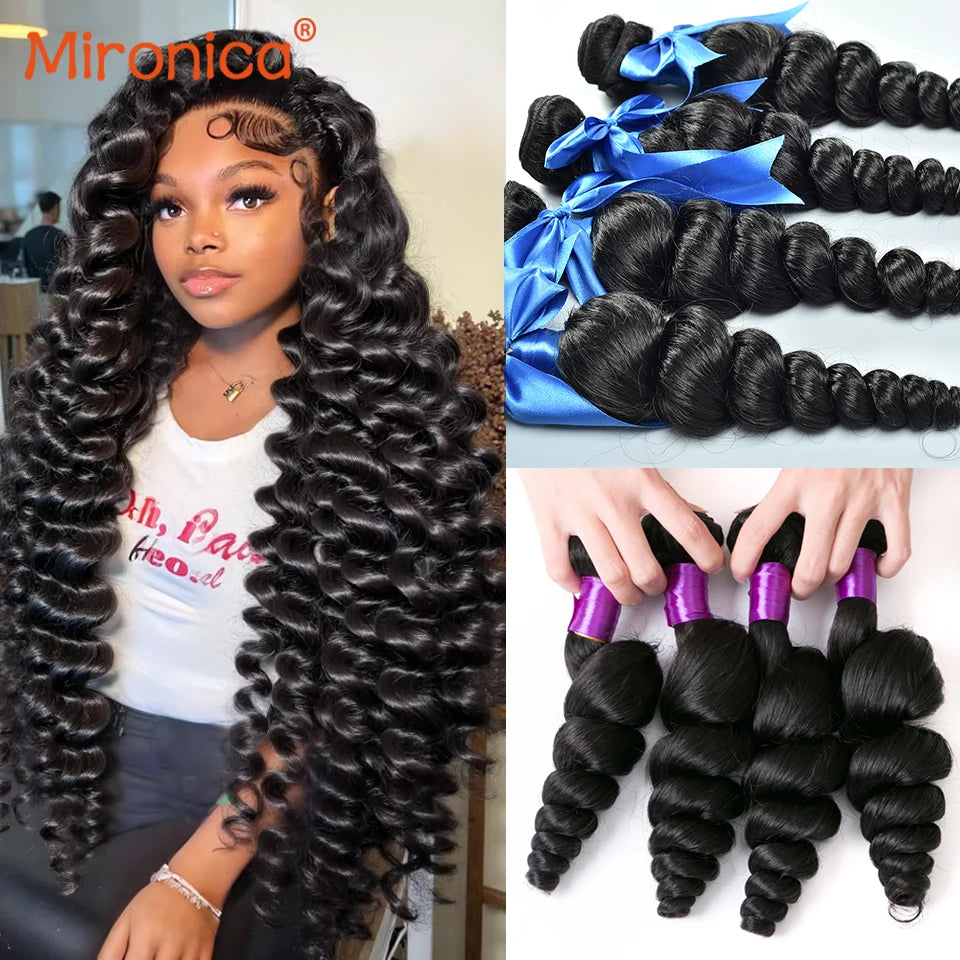 Brazilian Raw 12A Loose Wave Human Hair Bundles 100% Unprocessed Double Weft Weave Hair Extensions #1B 1/2/3/4 Body Wave Bundles