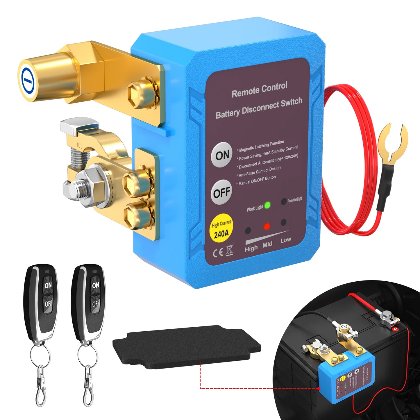 Remote Battery Disconnect Kill Switch 12V 240A - Side Mount