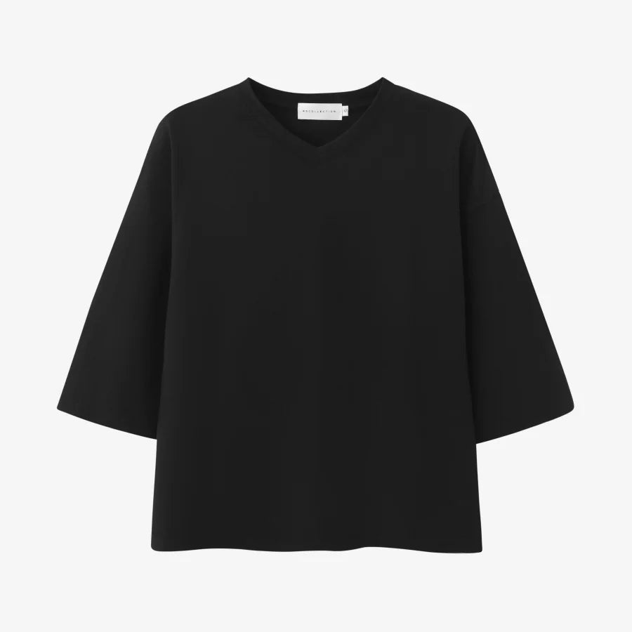 AS 2026 summer loose design drop sleeves boxy Tee V neck casual style  high quality  fabric woman clothes