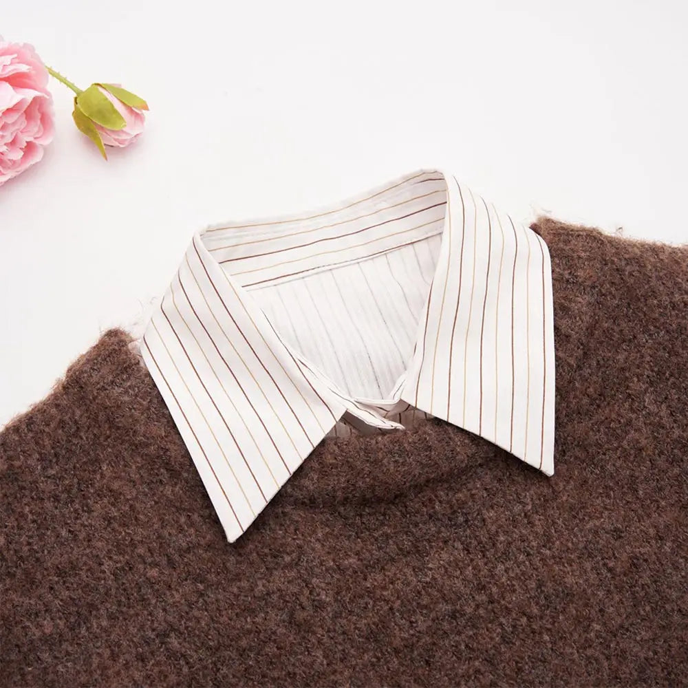 Fashion Cotton Stripes Fake Collar Vintage Classic Front Tie Casual Detachable False Blouse Collar for Women