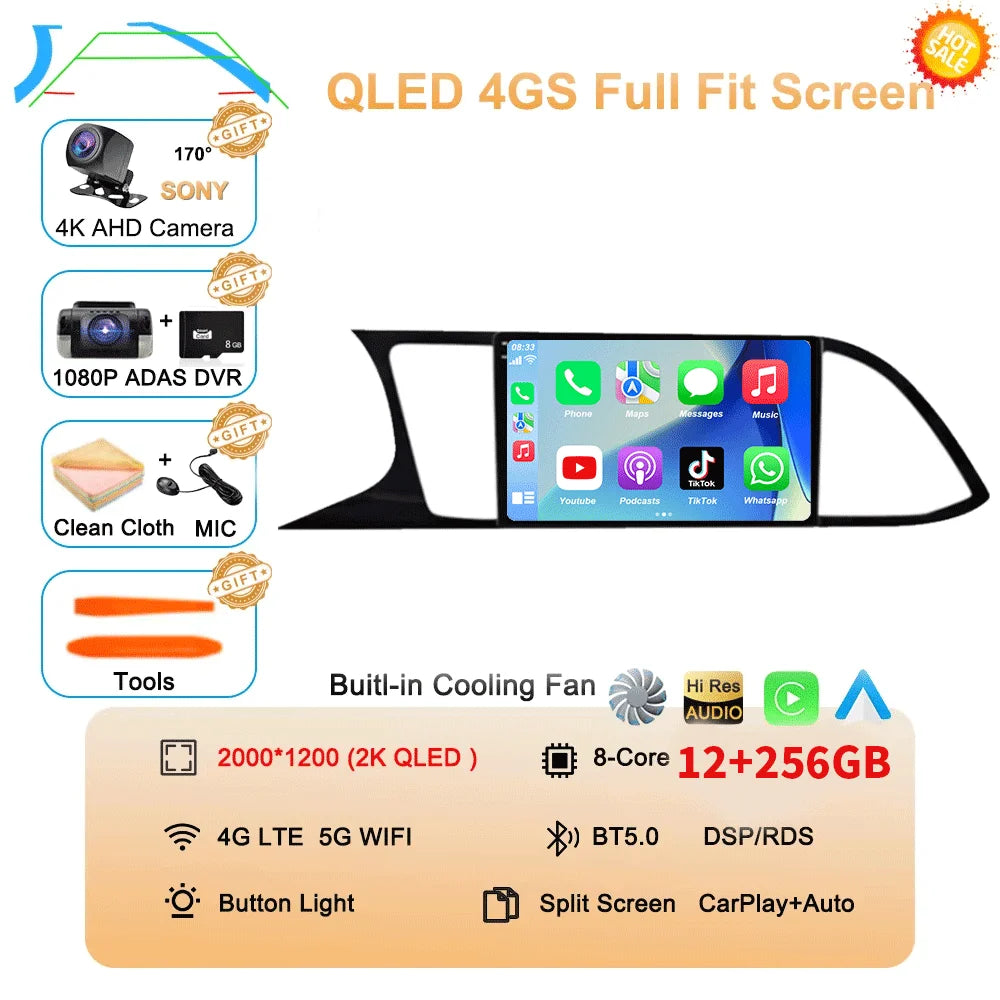Android Car Stereo for Seat Leon 3 MK3 (2012–2020) — CarPlay, Android Auto, GPS, 4G, 360° Camera Ready