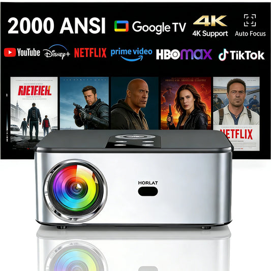 HORLAT T03 40000Lumens 4K Beamer Android TV Projector Full HD 1080P 8K Video Audio Home Theater Auto Focus Keystone 5G Dual WiFi