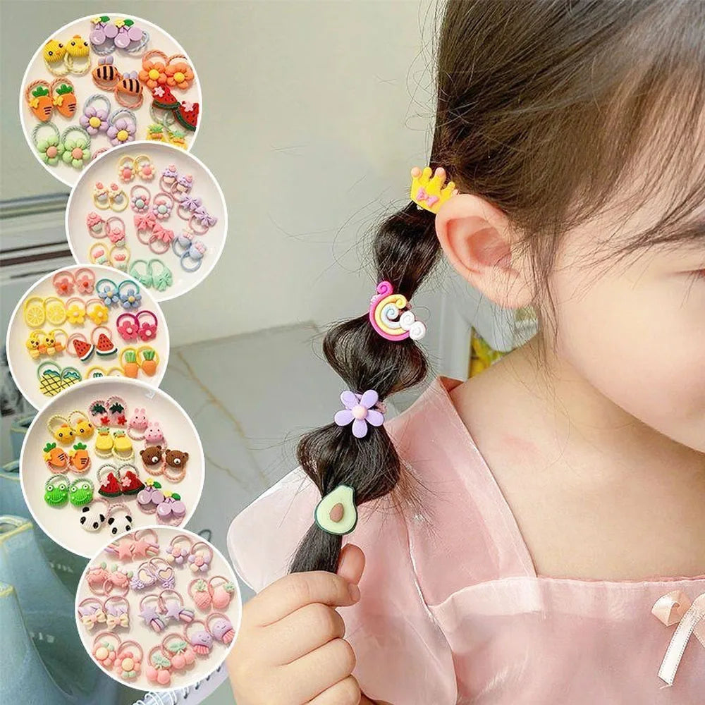 Cute Thumb Hair Ties For Girls,high Elasticity,cartoon Animal Flowers And Fruit Decorative Hair Band,sweet Girl Hair Rope