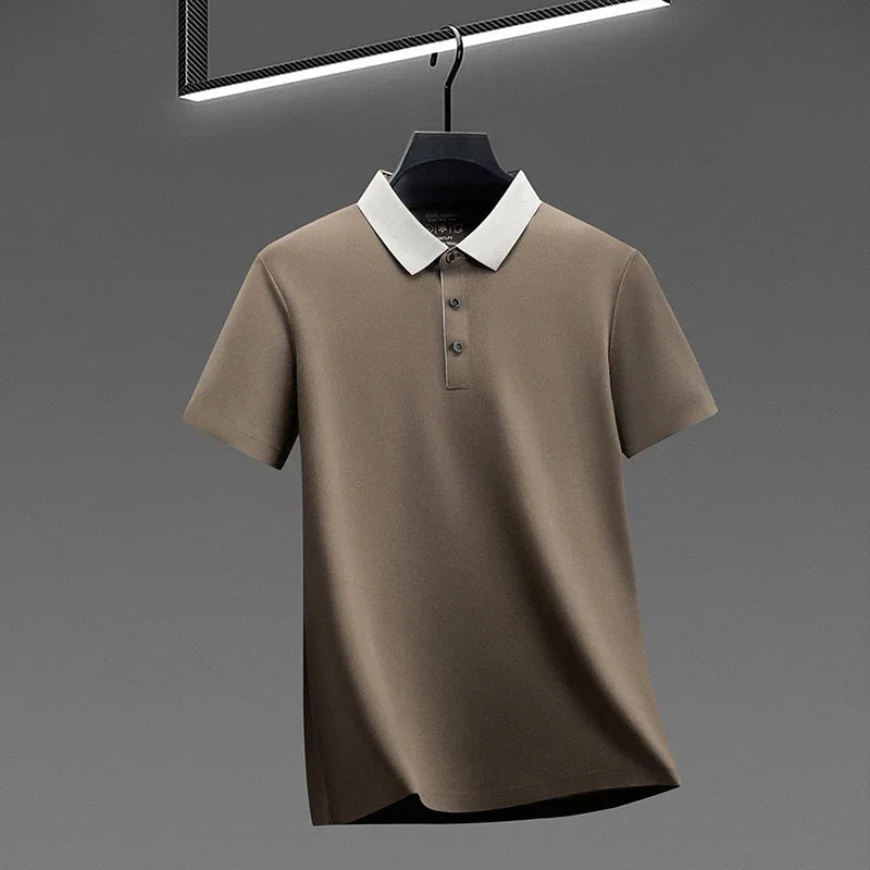 Men's Comfort-Fit Polo Shirt - Quick-Dry Contrast Collar, All Seasons