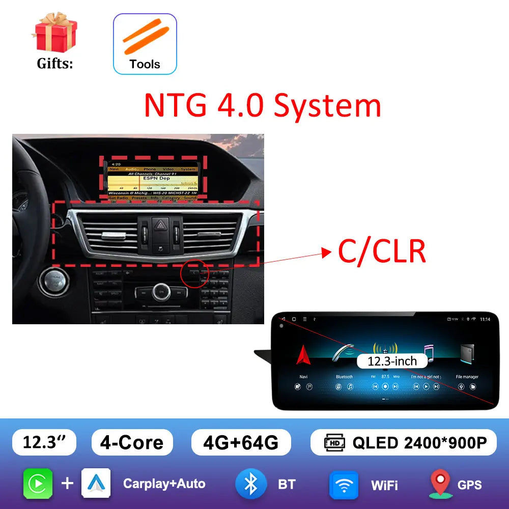 Android Car Stereo for Mercedes-Benz E-Class W212 (2009–2016) — CarPlay, QLED Screen, 4G, GPS