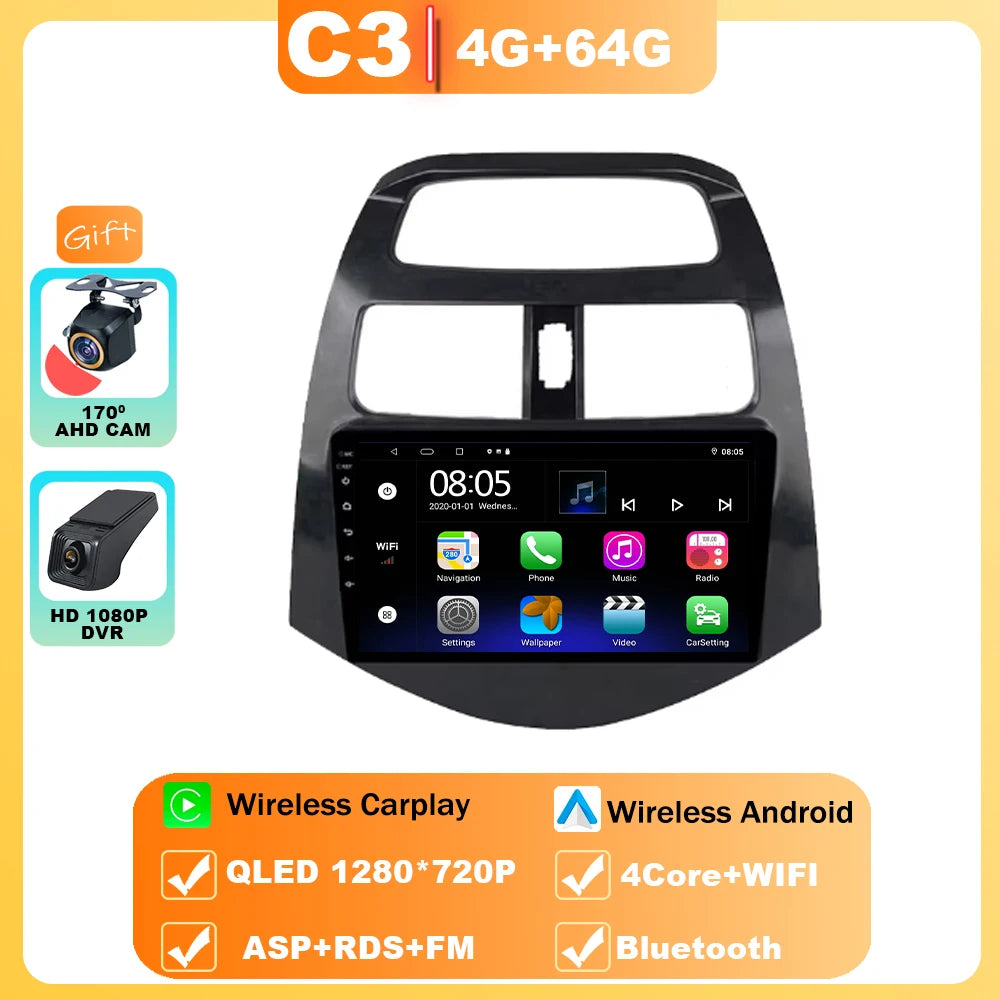 Android 15 For Chevrolet Spark M300 2009-2016 Car Radio Multimedia Video Player Navigation GPS wireless android Carplay 4G WIFI