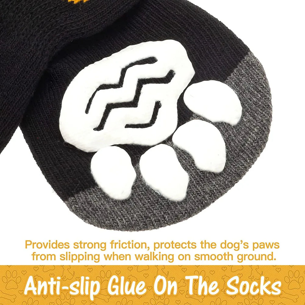 Anti-Slip Dog Socks Adjustable Pet Non-Slip Paw Protection with Paw Pattern for Puppy Dog Indoor Traction Control Wear on Floor