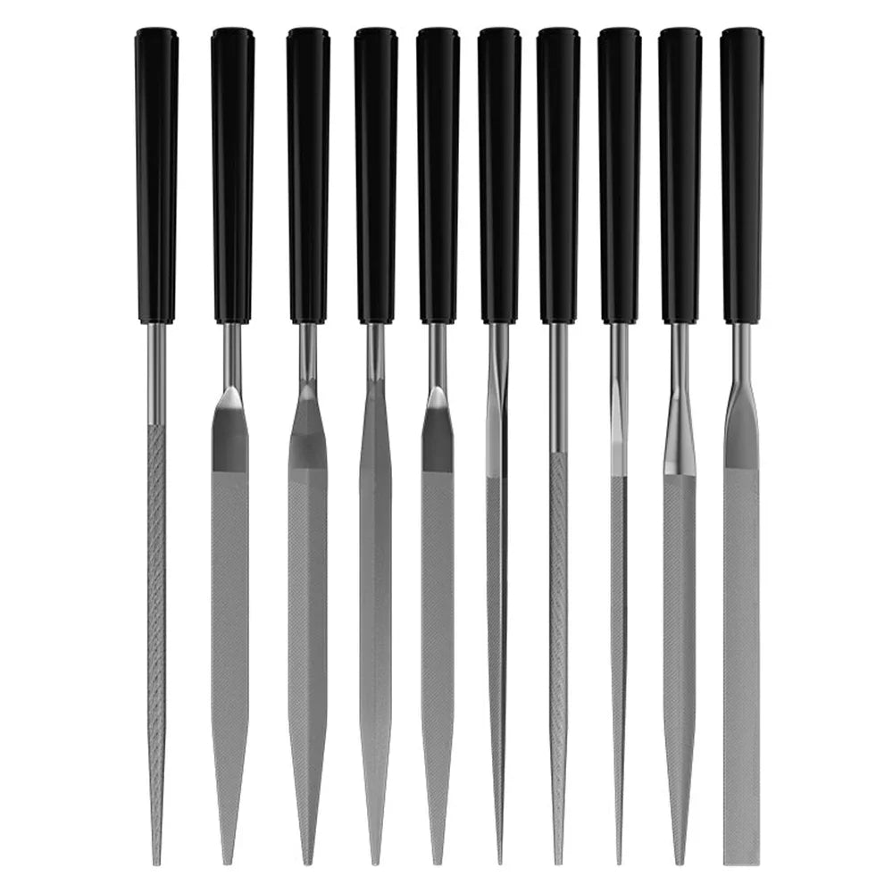 10 Pieces of Mixed Small File Set Plastic Handle Shaping Triangular Polishing Metal Steel File Flat File Hand Tools Files Set