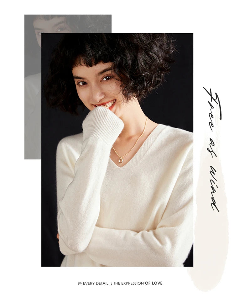 Women's Cashmere V-Neck Sweater, Knit Pullover