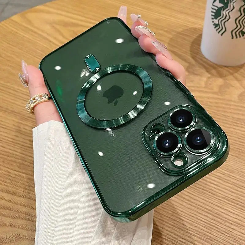 Magnetic Plating Phone Case Compatible with iPhone 11 to 16 Pro Max - Camera Lens Protector, MagSafe Wireless Charging Cover