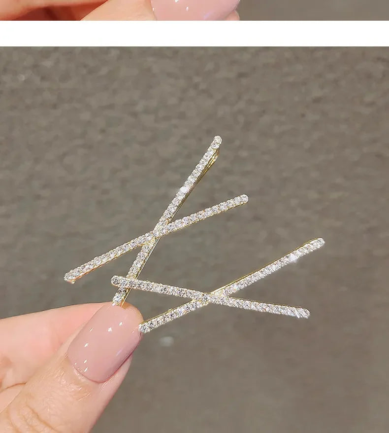 2pcs Cross Crystal Hairpins Rhinestone X Hair Clips Barrettes Simple Side Clip Bridal Headwear Girl Fashion Hair Accessories New