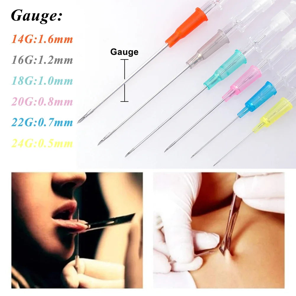 50PCS Piercing Needles Surgical Steel Disposable Body Piercing Needles E.O.Gas Sterilized Permanent Makeup Tattoo Needle