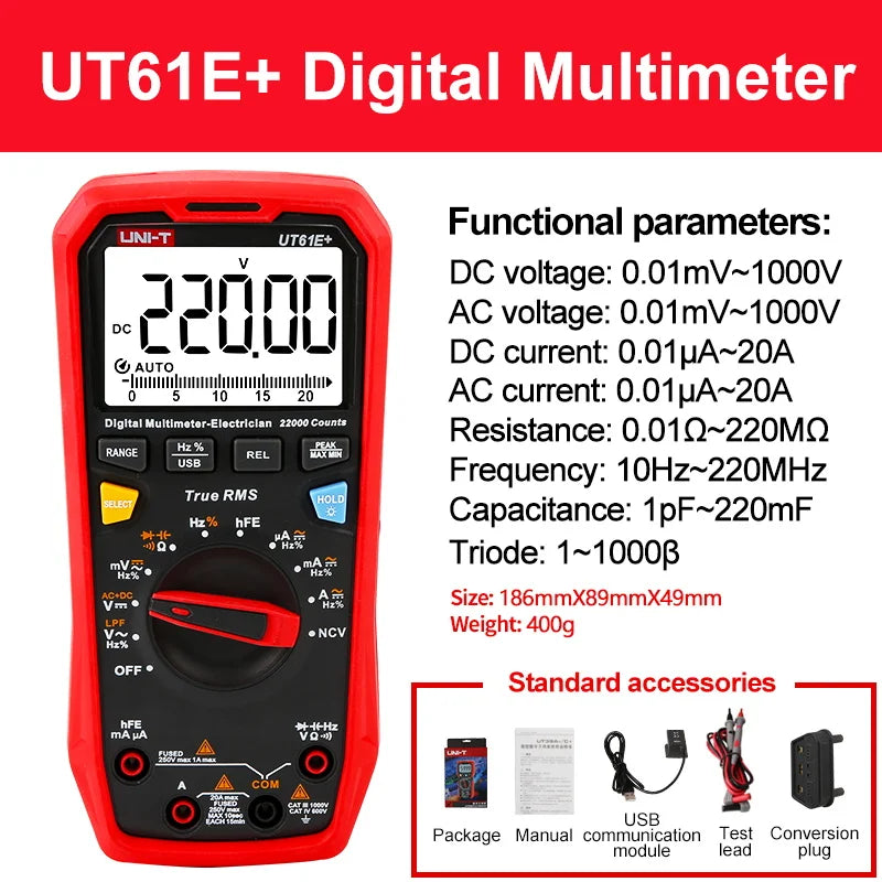 UNI T Professional Digital Multimeters UT61B+ UT61E+ UT61D+1000V Analog Multimeter Resistance Capacitance Test Multi Tester