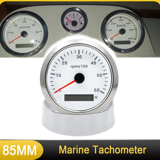 85mm Marine Tachometer With 7 Colors Backlight Hourmeter For Boat Yacht RV Camper 9-32V