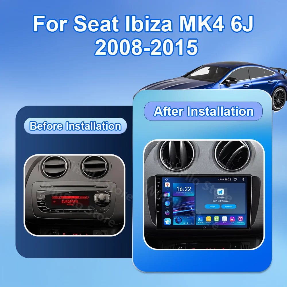 9" Android Car Stereo for Seat Ibiza MK4 6J (2008–2015) — CarPlay, Android Auto, GPS, 4G, WiFi