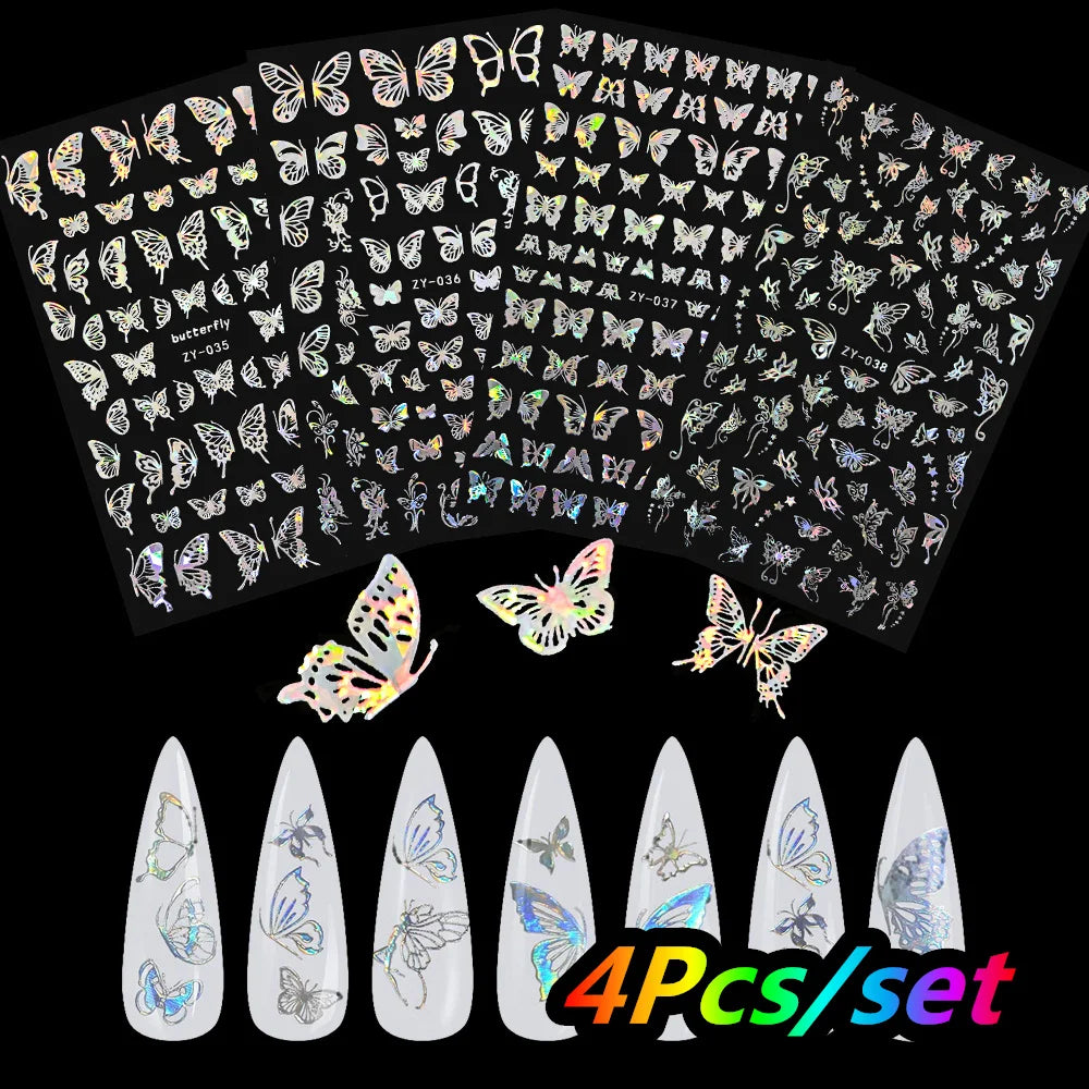 12Pcs/set Laser Silver Snowflake Nail Stickers Set  3D Winter Elk Snowflake Nail Art Decoration DIY Holographic Snowflake Slider