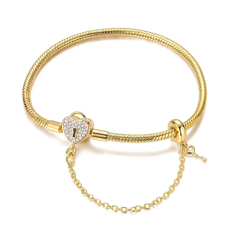 925 Sterling Silver Heart Charm Bracelet for Women - DIY Beads