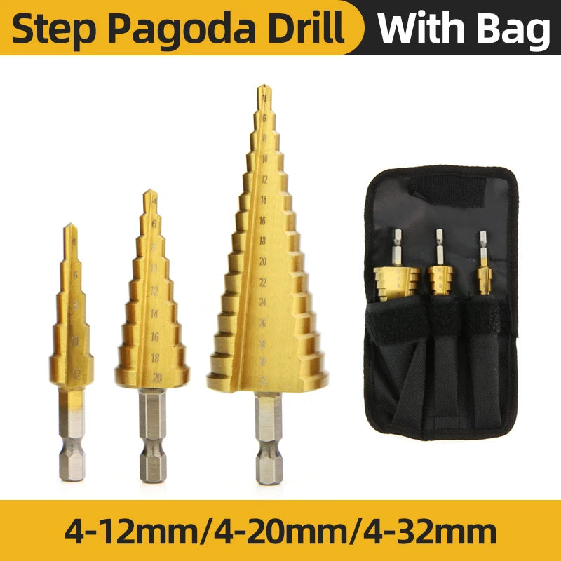 HSS Titanium Step Drill Bit Set — Conical Stage Drills for Metal & Wood