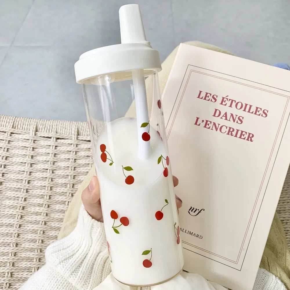 Cute Bowknot 500/700ml Water Bottles Juice Milk Plastic Cup with Lid Straw Bubble Tea Coffee Cups Large Capacity Drinkware