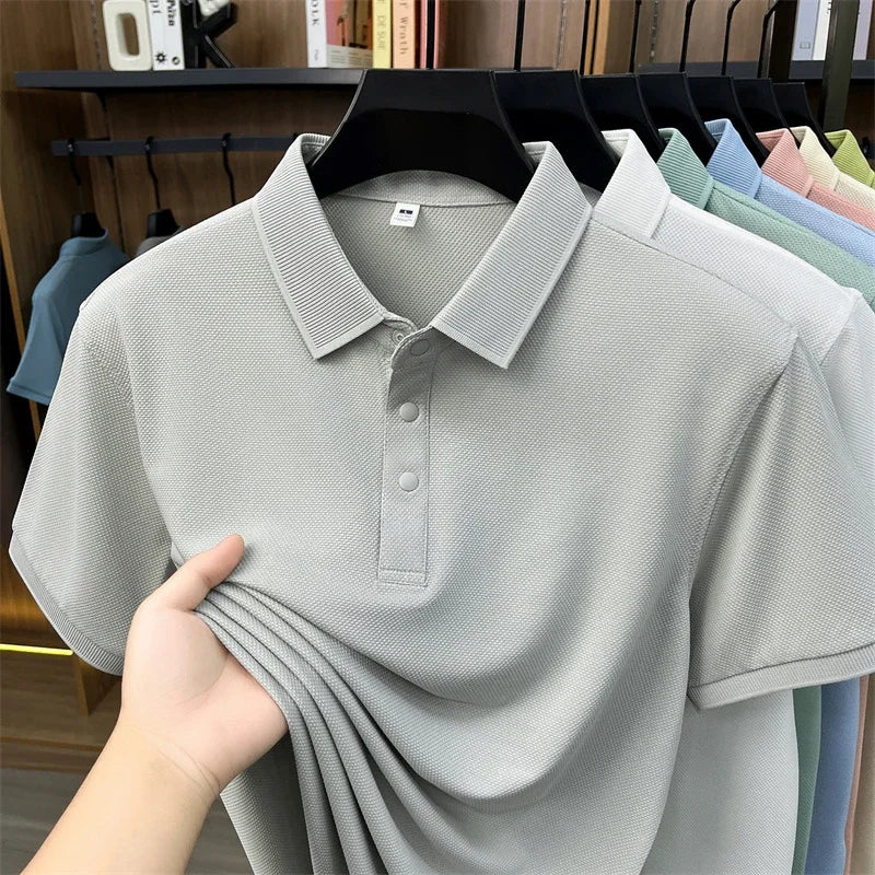 Men's All-Season Lapel Polo - Breathable, Comfortable Casual Top