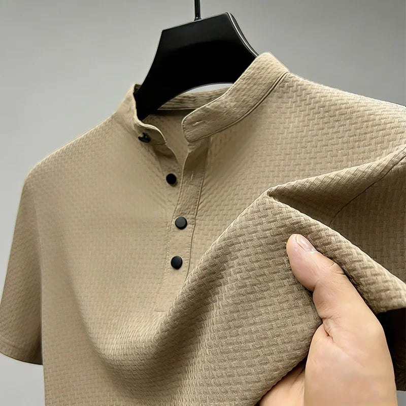 Men's Waffle-Knit Stand Collar Polo - Slim Fit, Office Ready