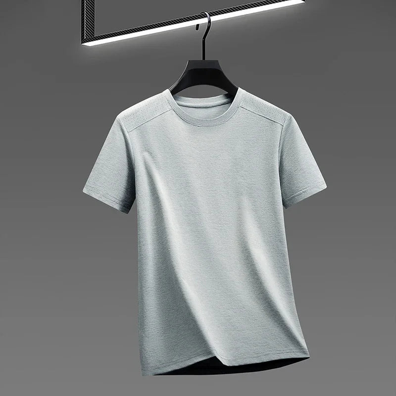 Men's Melange Crew-Neck Tee - Perforated Mesh, Breathable Slim Fit