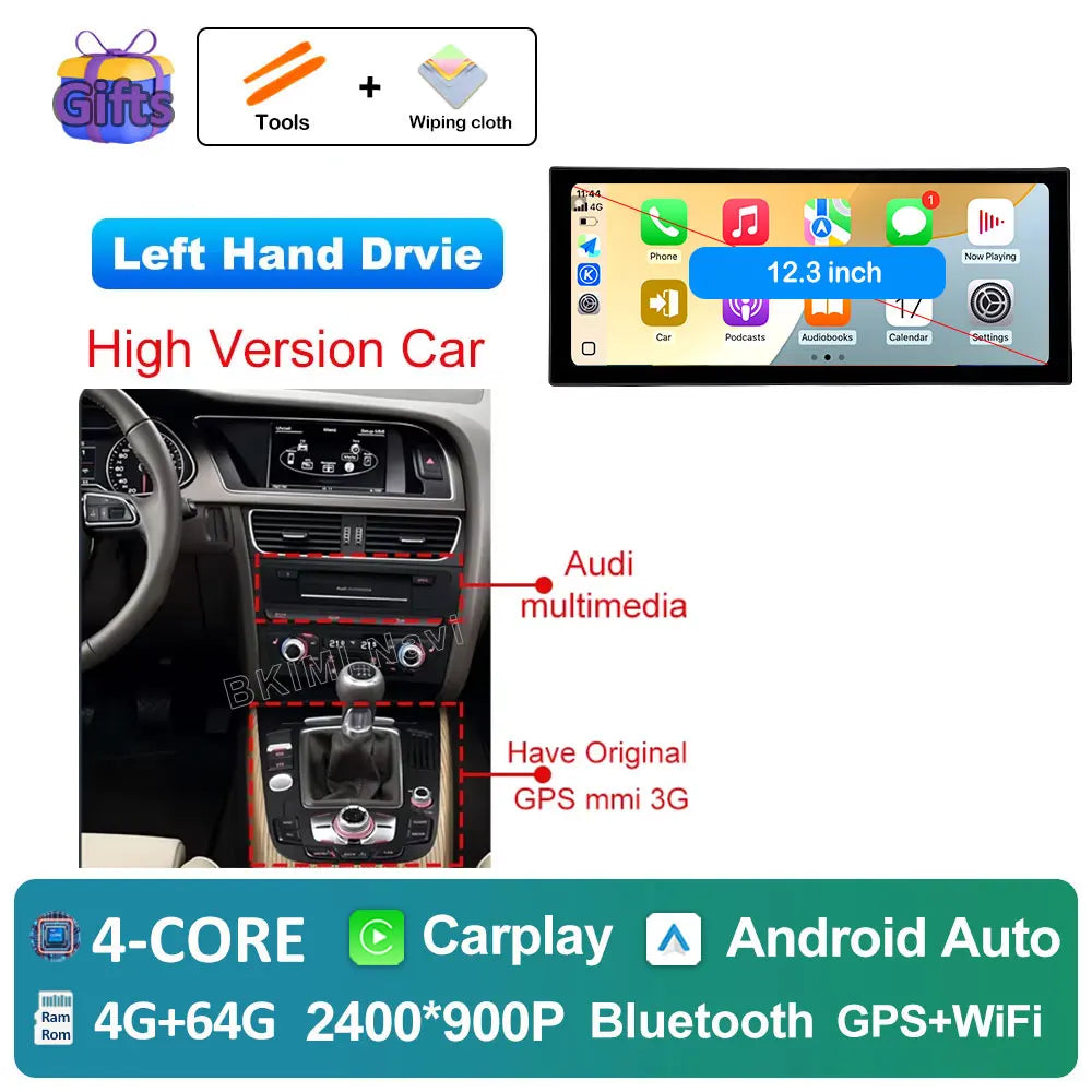 Android Car Screen for Audi A4 B8 & A5 (2009–2016) — Wireless CarPlay, GPS, 4G, DSP, Ultra-Thin Display