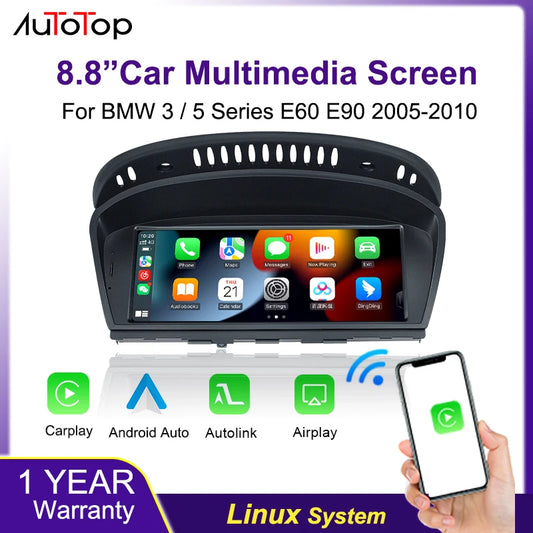 8.8" Wireless CarPlay & Android Auto Display Screen, Compatible with BMW 3 & 5 Series E90-E93 E60 E61