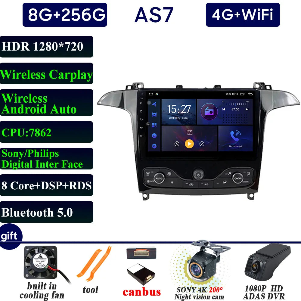 Car Stereo with Apple CarPlay & Android Auto, Compatible with Ford S-MAX & Galaxy