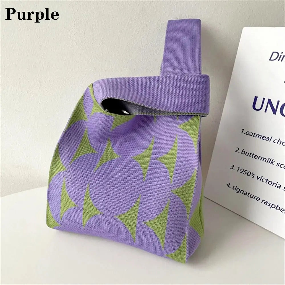 Cat Knit Handbag Fashion Knit Handmade Shopping Bags High-capacity Knot Wrist Bag Girls