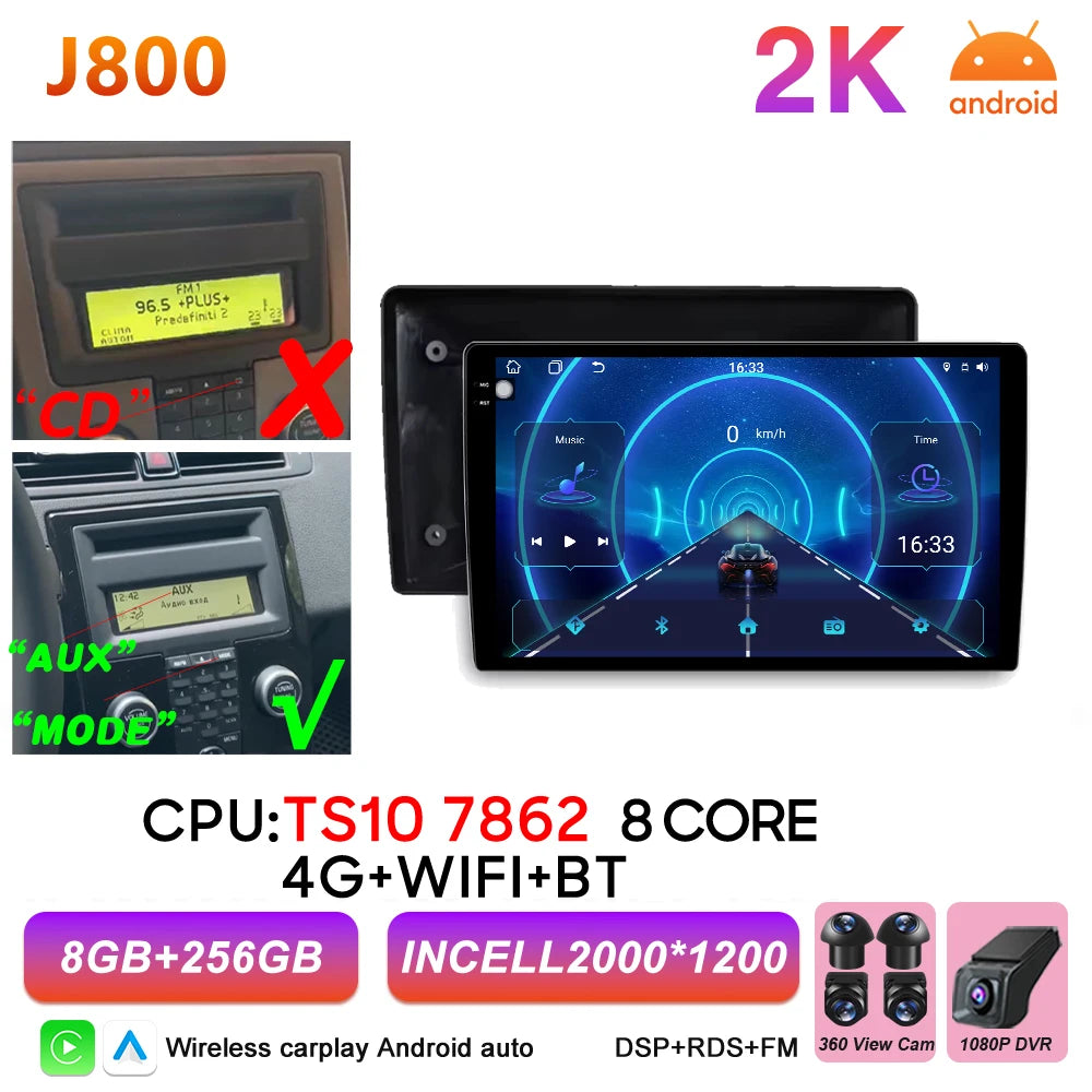 Car Stereo with Apple CarPlay & Android Auto, Compatible with Volvo C30 S40 V50 & C70