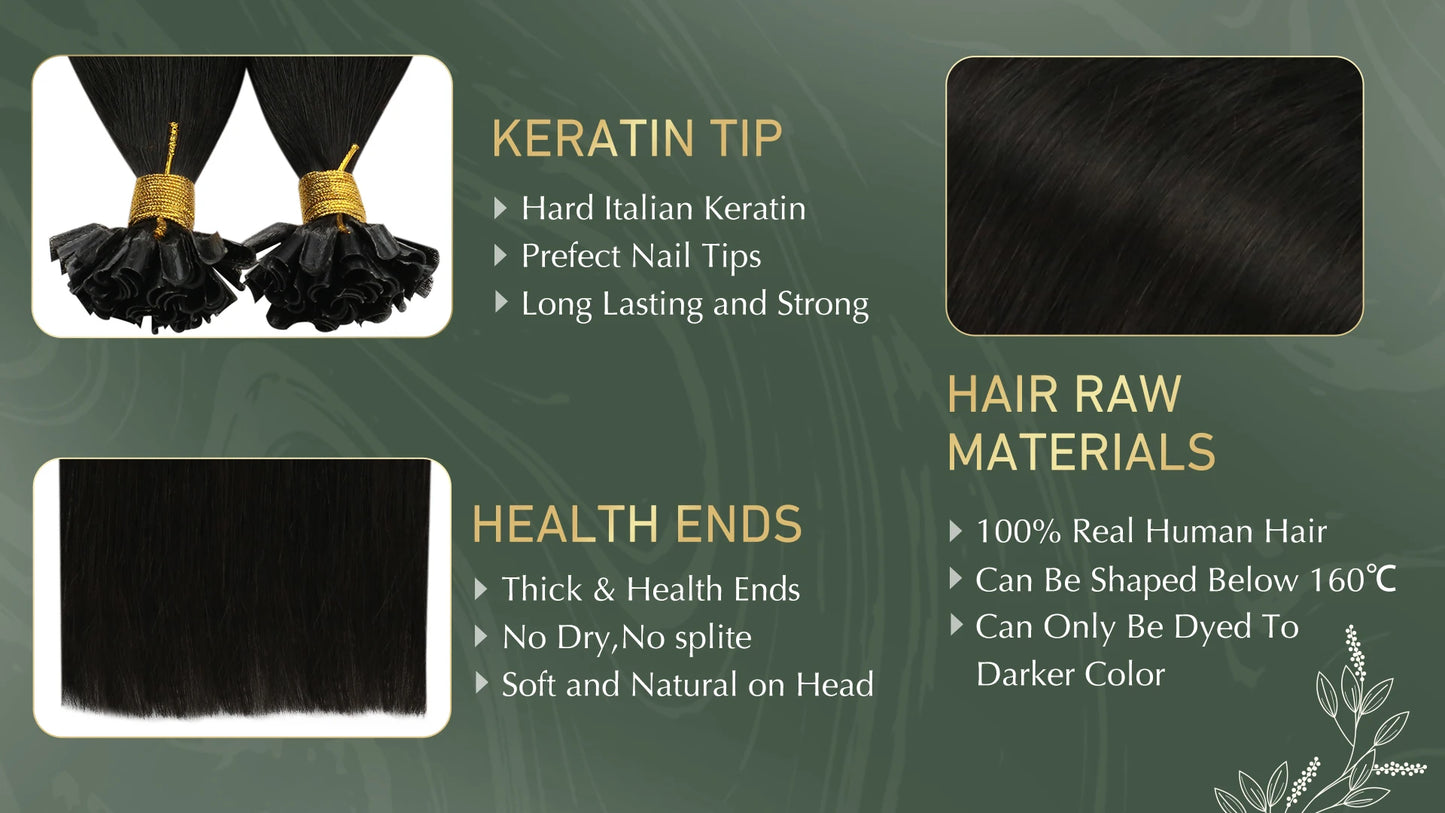Ugeat U Tip Hair Extension Human Hair 1g/s Nail U Tip Hair For Women 14-24" Pre Bonded Hair Extensions 50g/100g Keratin Tip Hair