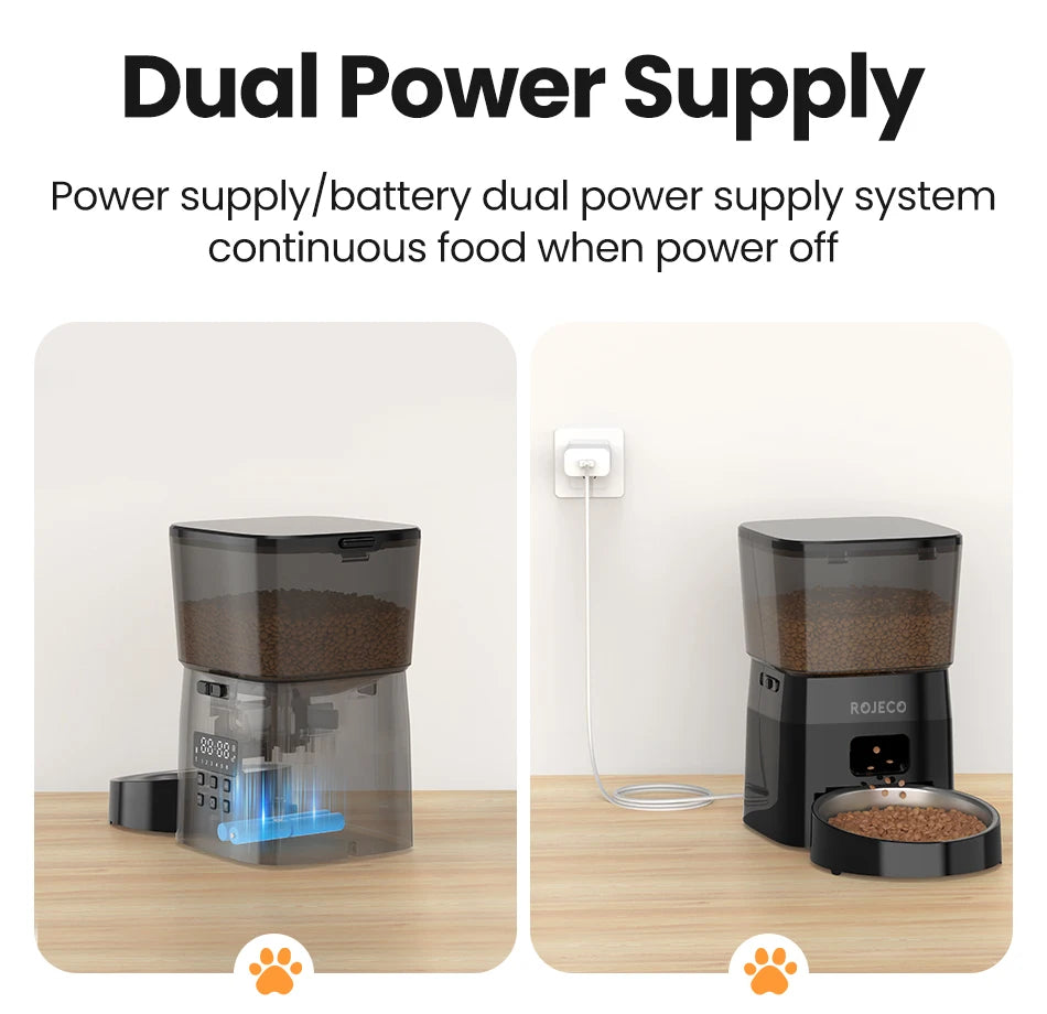 ROJECO Automatic Pet Feeder – 2L Smart Button Control Cat & Dog Food Dispenser | US/EU/KR Plug