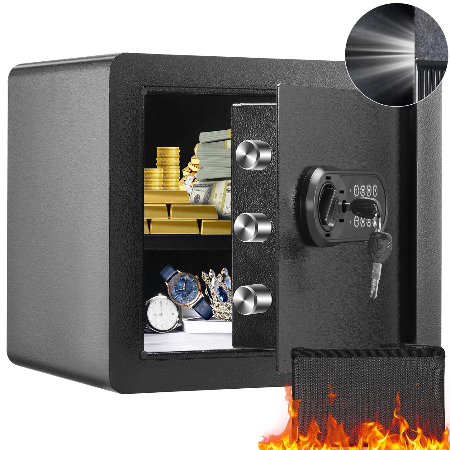 SucceBuy 1.2 Cu Ft Digital Steel Security Safe — Keypad & Override Keys