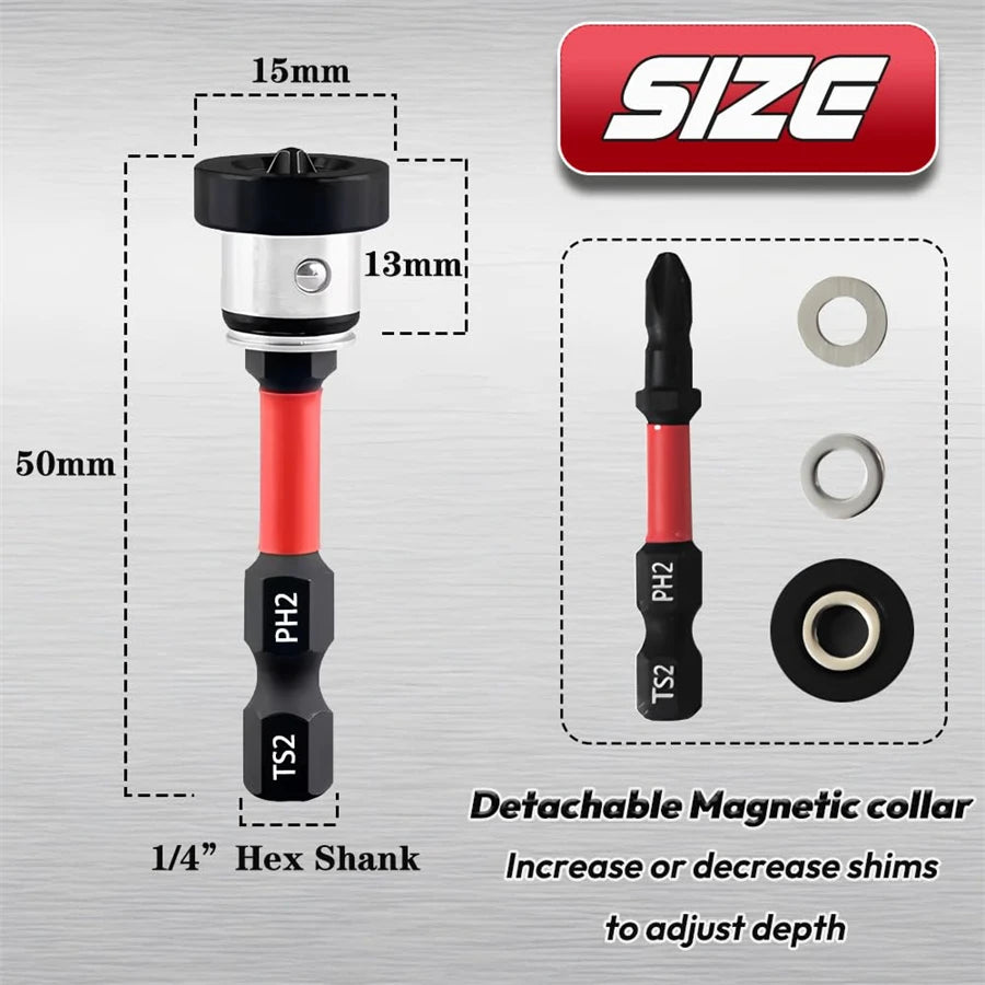 1/3/5pcs Setter Magnetic Positioning Screwdriver PH2 Bits 1/4" Hex Shank Bit Plasterboard Screws Locating Batch Head Tools