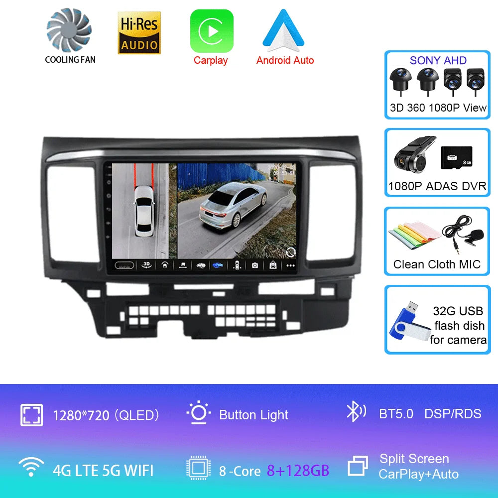 9" Android Car Stereo for Mitsubishi Lancer 9, 10 & X (2008–2016) — CarPlay, Android Auto, GPS, Touchscreen