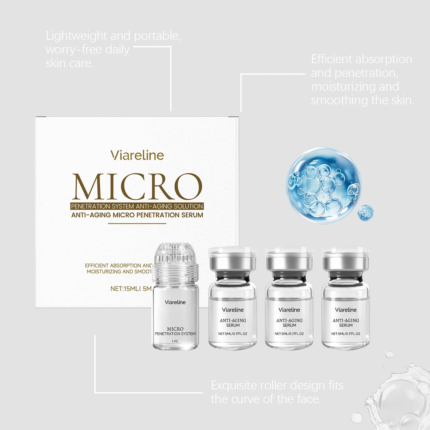 Hexapeptide Collagen Microneedle Serum Set Hydrating Facial Roller Beauty Device Pro Home Beauty Care Kit Glowing Skincare