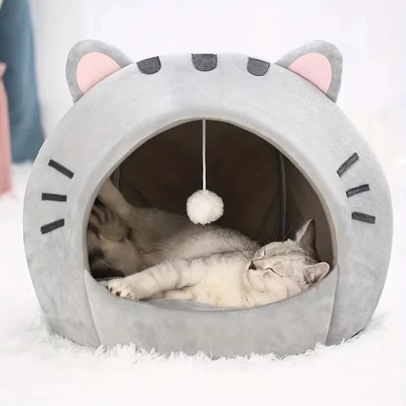 Cartoon Cat Cave Bed - Kitten House & Puppy Tent