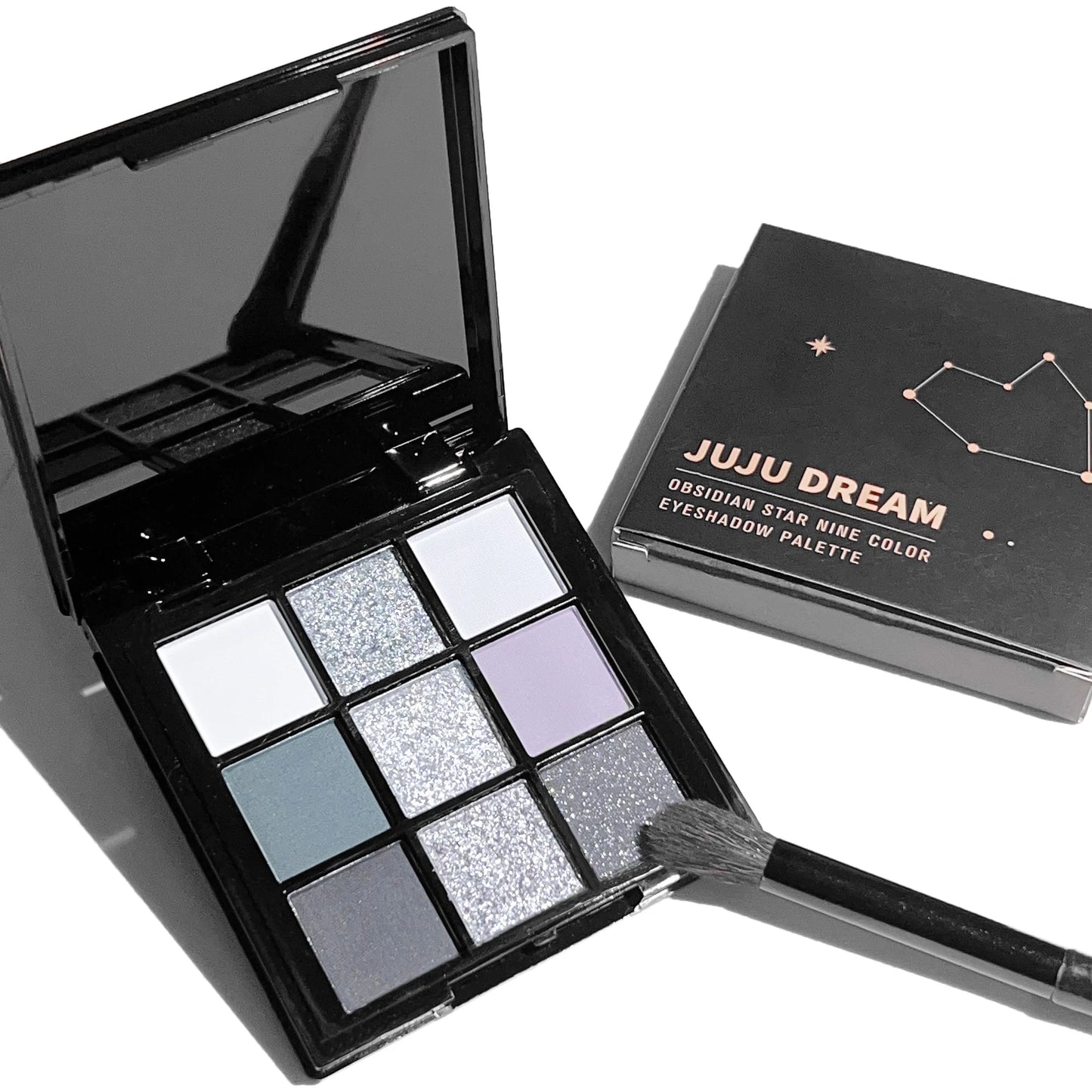JUJU Dream 9-Shade Smoky Eyeshadow Palette – Black Swan | Dark Black, Grey, Silver Glitter & Matte Finish | Long-Lasting