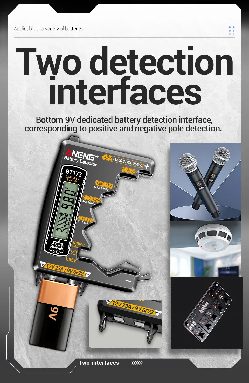 Universal Battery Tester ANENG BT173 Battery Detector Test C D AA AAA N 9V Cell Button Meter Visual Display Testing Tester Tools
