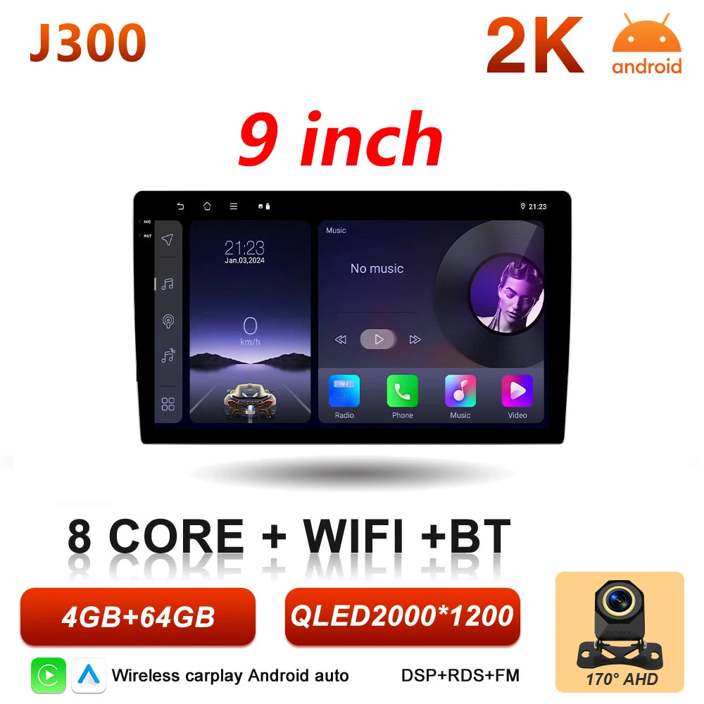 Universal 2-DIN Android Car Stereo (9"/10") — CarPlay, Android Auto, GPS, QLED Screen, WiFi, Bluetooth