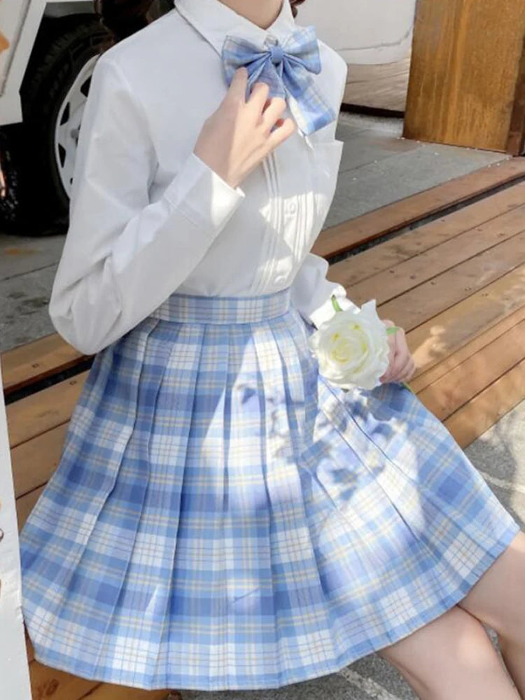 ZOKI Plaid Pleated Mini Skirt – Bow Knot High Waist Preppy Style | Harajuku Aesthetic Women's A-Line Dance Skirt | S-XXL