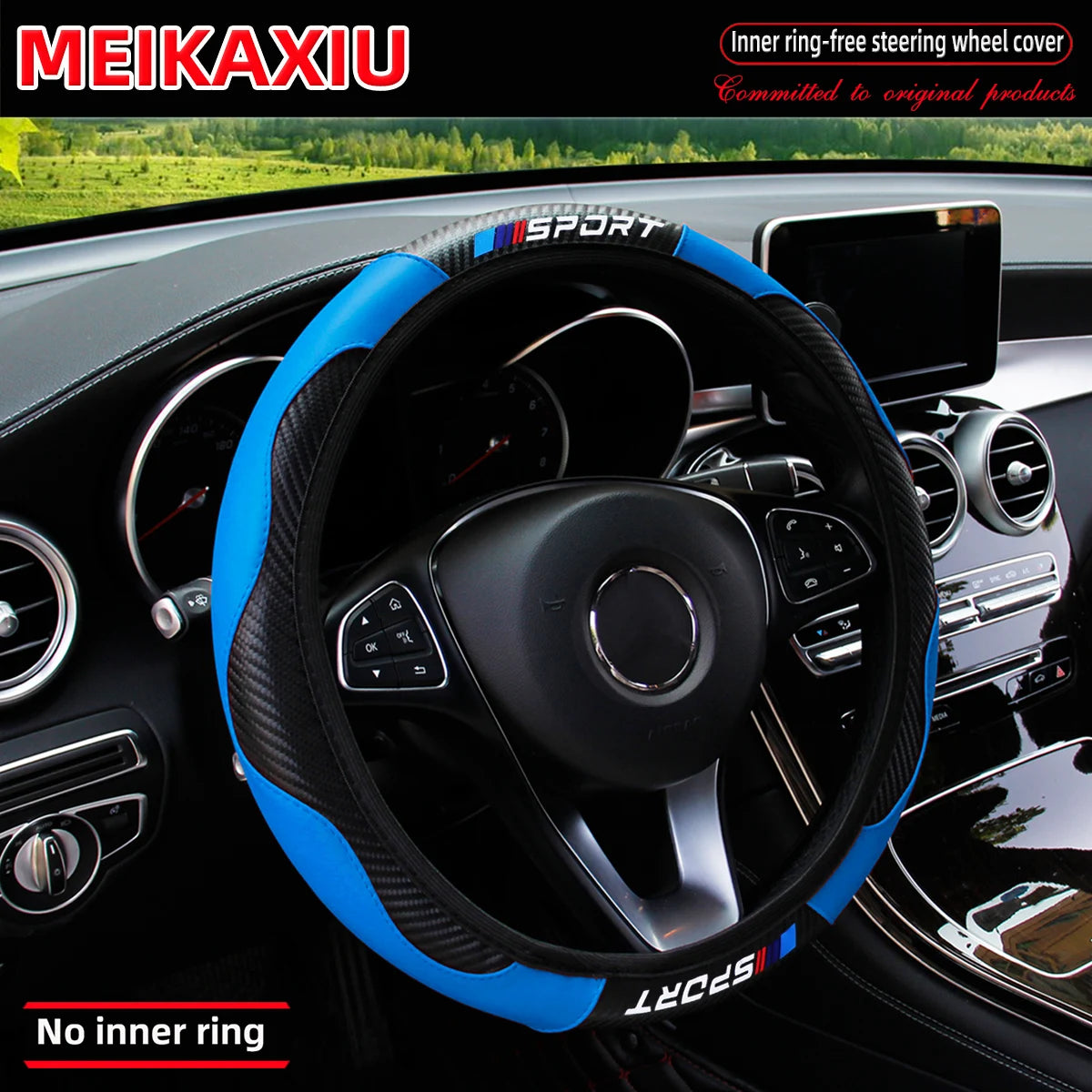 Carbon fiber leather SPORT car rimless steering wheel cover is suitable for 14.5 - 15-inch steering wheels as decoration items.