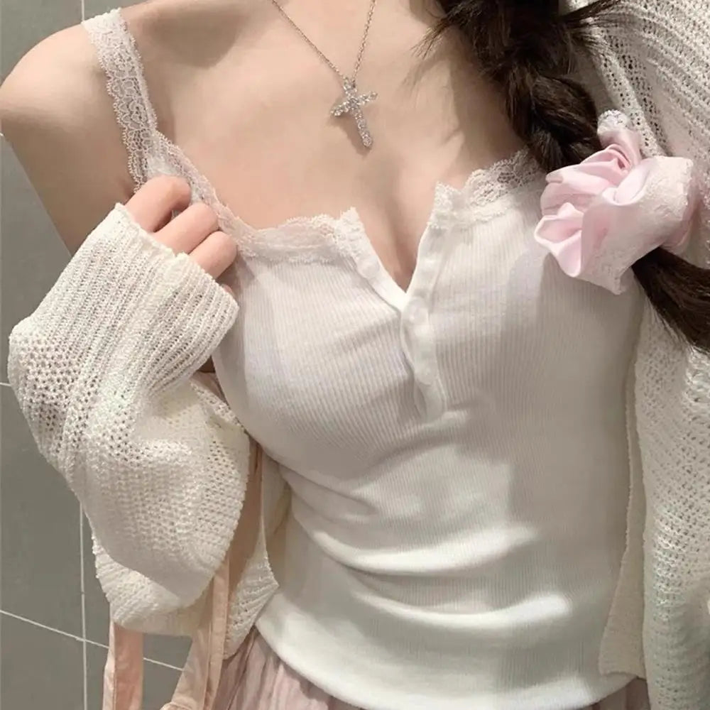 Solid Color Underwear Lace Edge Sexy O Neck Tube Top Chest Female Soft Brassreie With Chest Pad Lace Strap Patchwork Camisole
