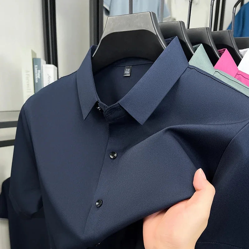 Men's Solid Dress Shirt - Short Sleeve, Wrinkle-Resistant Slim Fit